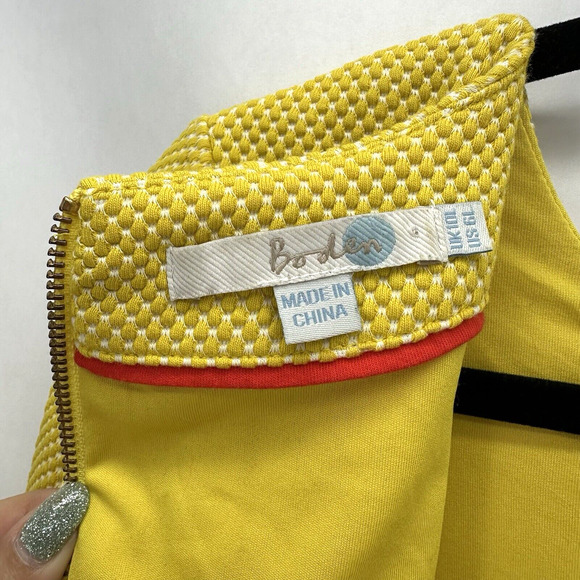 Boden Riva Jacquard Shift Dress Size 6 Tall Yellow 3/4 Sleeve Retro Mod Twee - Picture 8 of 11